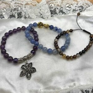 3 Gemstones Stretchy and Adjustable Beaded Bracelets